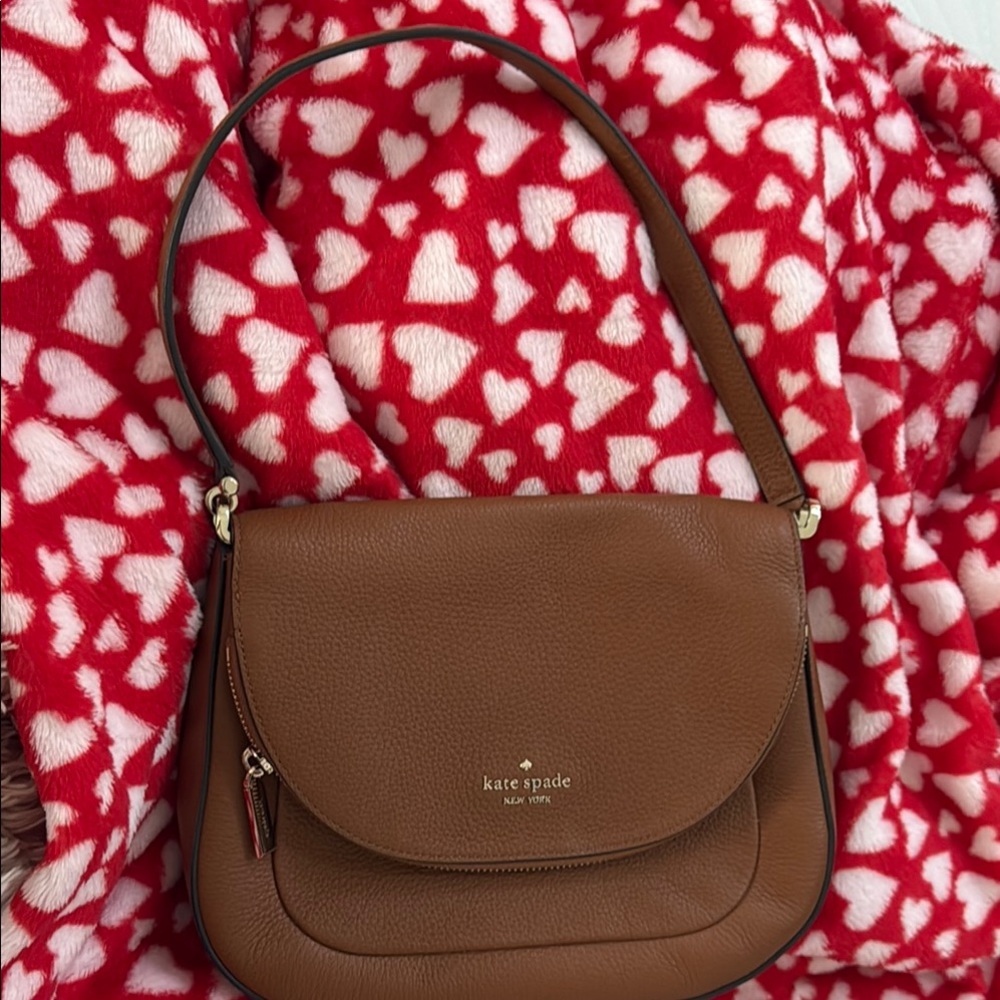 Kate Spade Brown Leather Shoulder Bag with Curved Flap